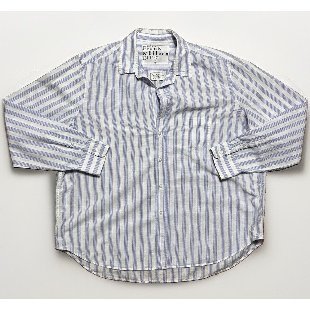 Frank & Eileen Blue White Striped Linen Button Up Shirt Medium Woven in Italy